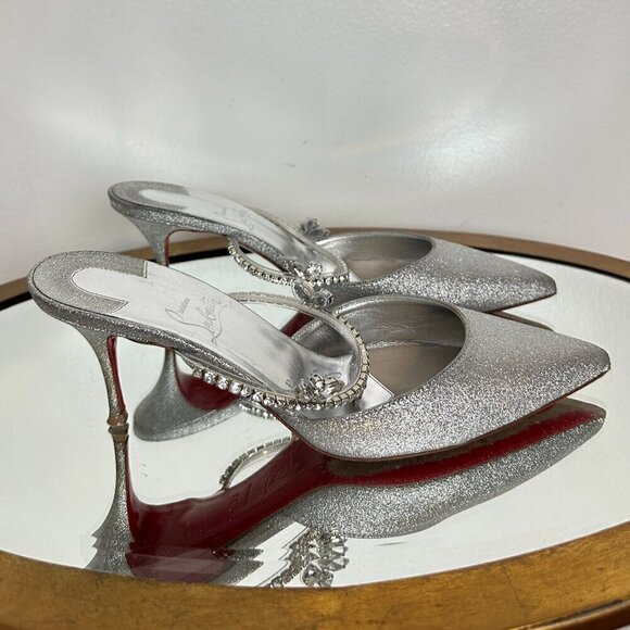 CHRISTIAN LOUBOUTIN Planet Queen 70 Glitter Leather Pump in Silver Glitter - Picture 5 of 15